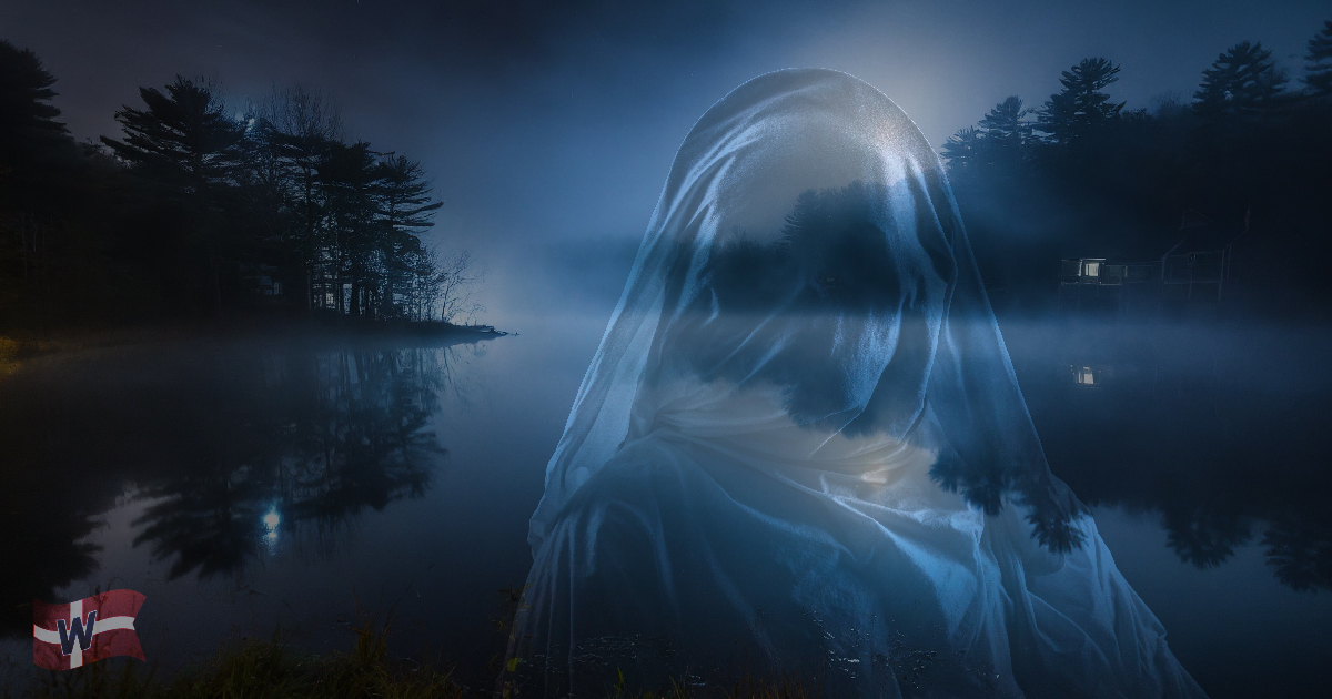 image of a ghost over lake at night